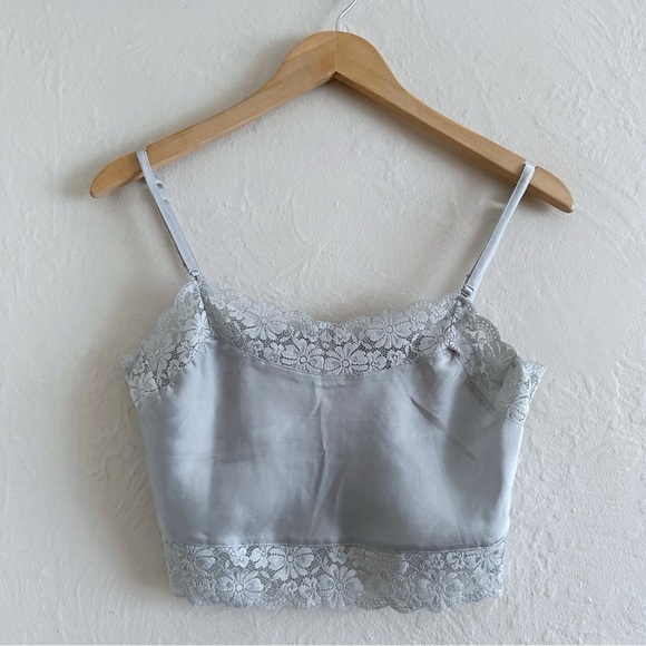 Brandy Melville Tops - Brandy Melville Dionne Light Blue Satin Lace Trim Cropped Cami Top